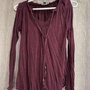 White House Black Market Burgundy Long Sleeve Top